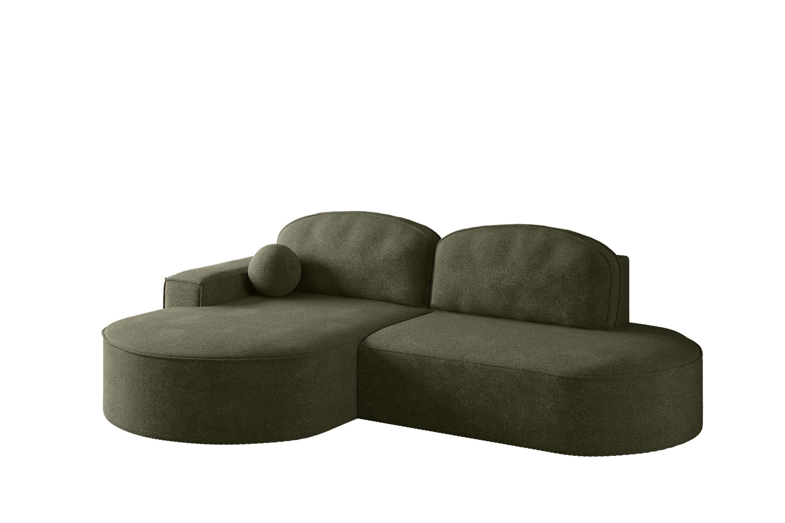 ECKSOFA mit Schlaffunktion und Bettkasten Modena Runden stoff Arena Grün Links - Grün, Holz (179/278cm) - Kaiser Möbel