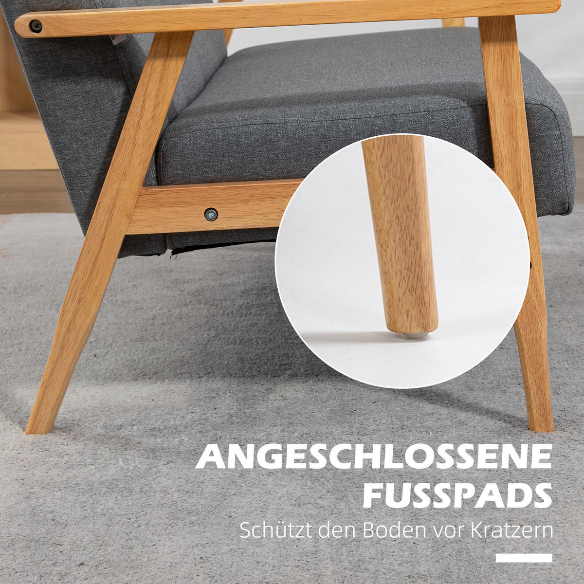 3-SITZER-SOFA Leinen Gummiholz Dunkelgrau - Dunkelgrau, Textil (69.5/73/154.5cm) - HOMCOM