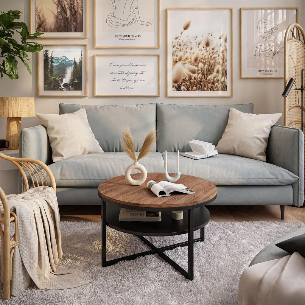 Thumbnail - Lookway Couchtisch, Eiche, Schwarz, Holzwerkstoff, Rund, 70x45.6x70 cm, Wohnzimmer, Wohnzimmertische, Couchtische