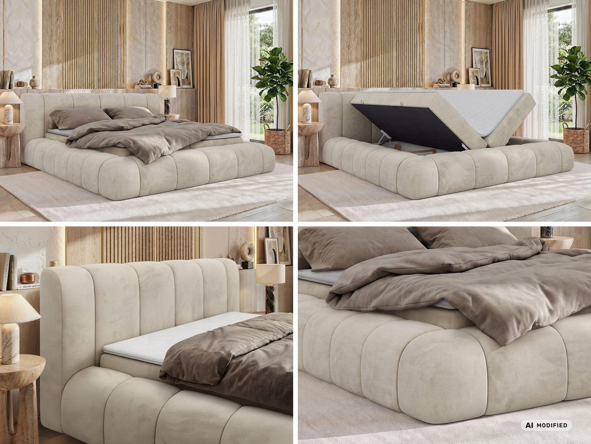 AMERICKÁ POSTEĽ NUBEA 140/200 - Béžová Samet - Topper T25 - H4 (tvrdý) - čierna/béžová, textil/plast (140/200cm) - MKS