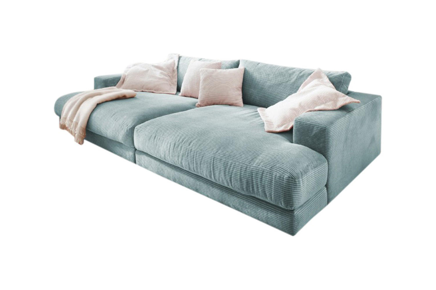 BIG SOFA XL MADELINE Hellblau Cord - Schwarz/Hellblau, Kunststoff/Textil (290/85/190cm) - KAWOLA