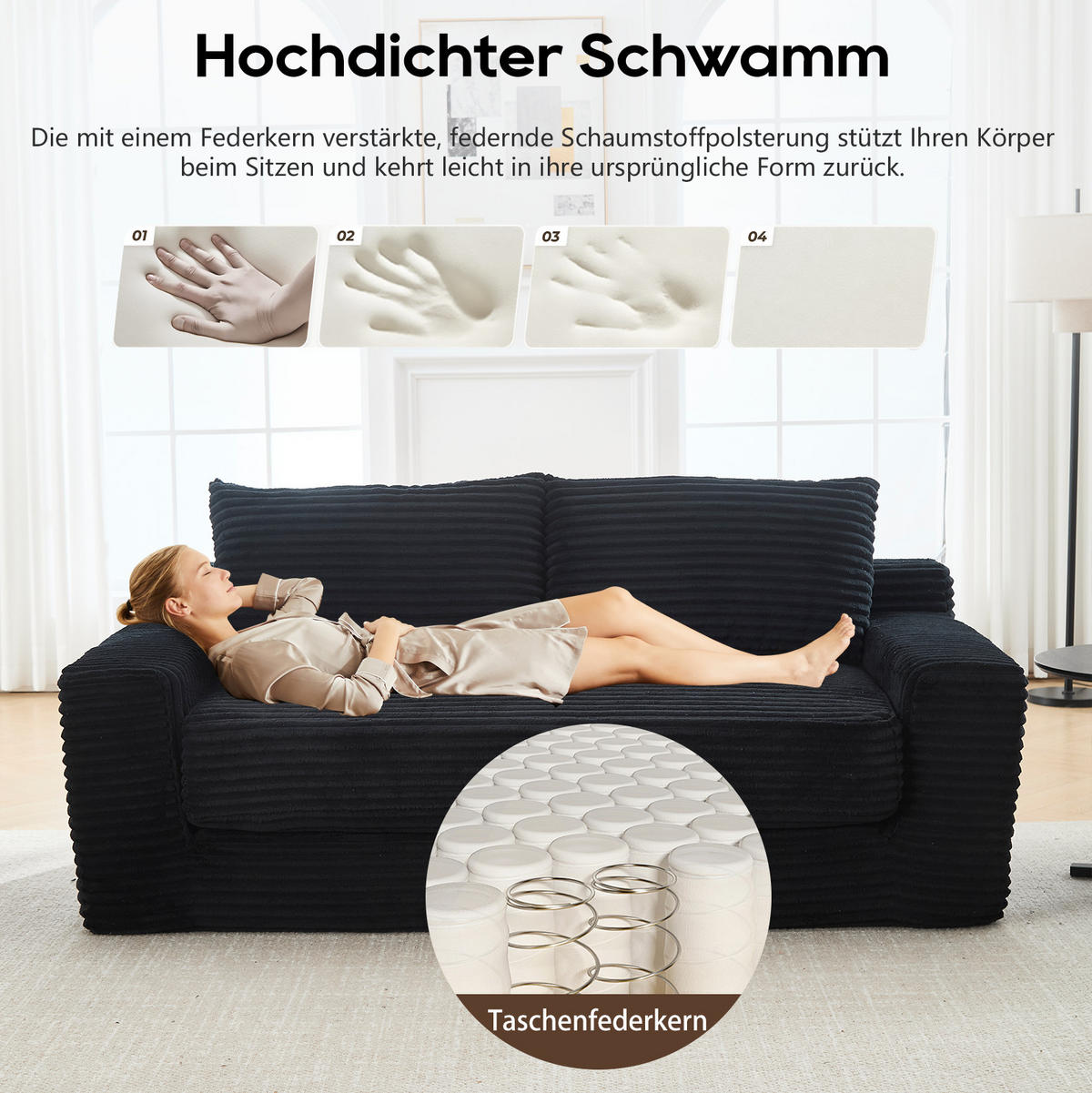 SCHLAFSOFA 2-in-1 ausklappbar Cord Schwarz - Schwarz, Holzwerkstoff (85/62/180cm) - Meubliv