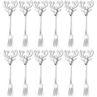 KUCHENGABELN 12-teiliges Set Rentier Edelstahl 14 cm - Silberfarben, Metall