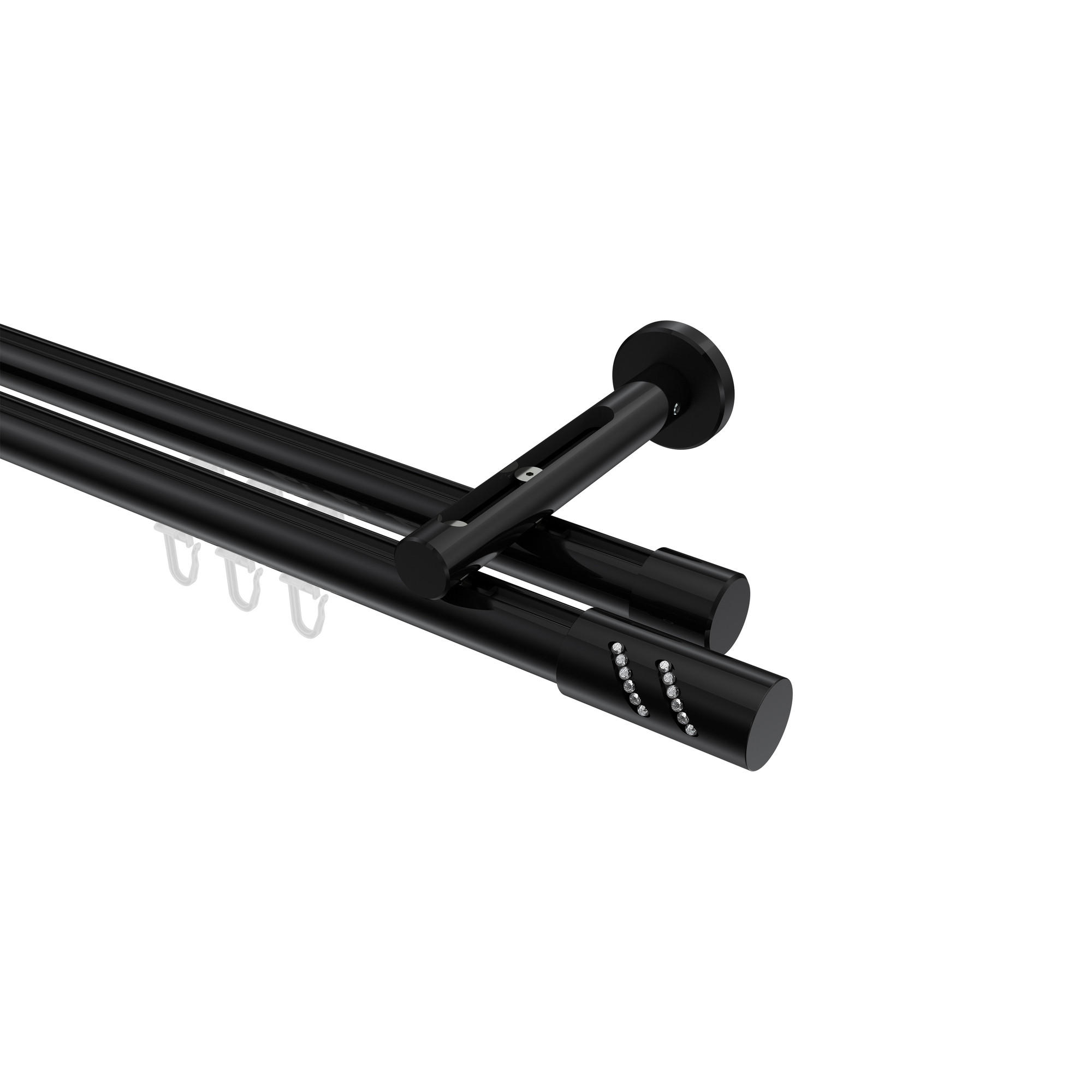 INNENLAUF-GARDINENSTANGEN-SET Siteno Zoena 360 cm (geteilt in 2 x 180 cm), 2-läufig, 20 mm Ø Schwarz - Schwarz, Metall (360cm) - INTERDECO