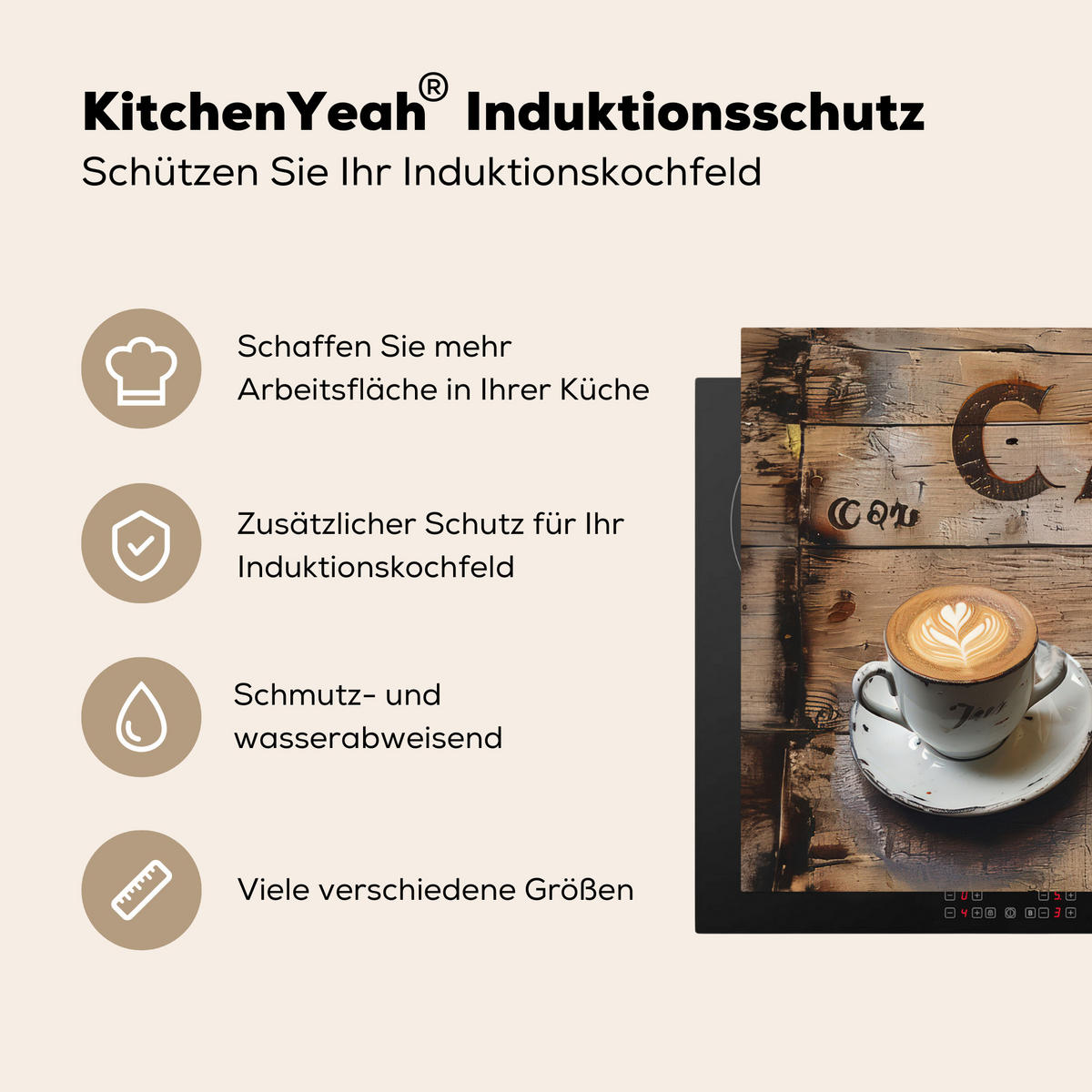HERDABDECKPLATTE Cafe - Holz - Kaffee - Regale 71x52 cm - Schwarz, Kunststoff (71/0.2/52cm) - MuchoWow
