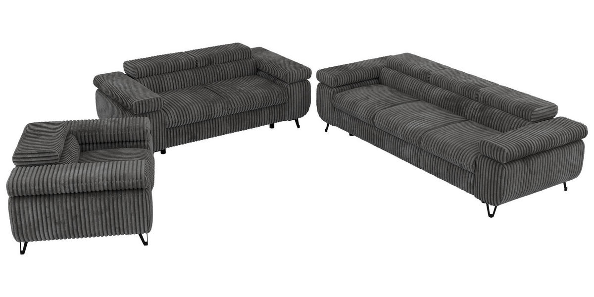 SEDACÍ SOUPRAVA PETER 1+2+3 - Šedá Manšestr - šedá/černá, kov/textil (262/76/99cm) - MKS