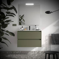 BADEZIMMERMÖBEL NOJA 900 2 Schubladen GREEN SATIN + Waschtisch + Spiegel - Schwarz, Metall (45/54/90cm) - Salgar
