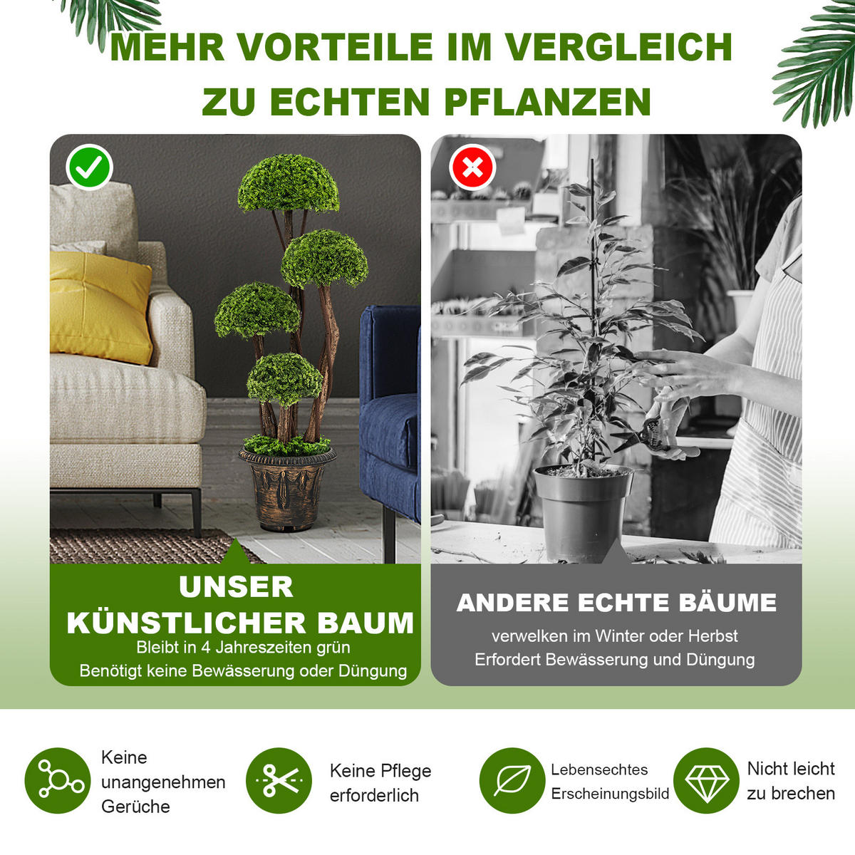 KUNSTPFLANZE mit 4 Kugeln Grün - Grün, Kunststoff (90cm) - COSTWAY