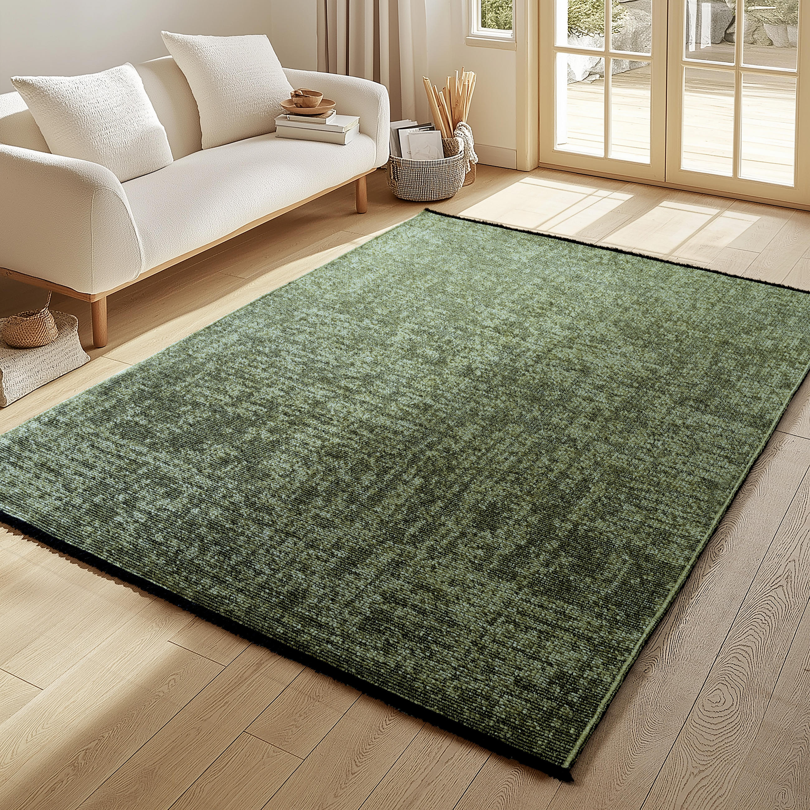 TEPPICH Kurzflor Unicolor Chenille Baumwolle Innen Grün Rechteckig 120x170 - Grün, Textil (120/170cm) - KADIMA DESIGN