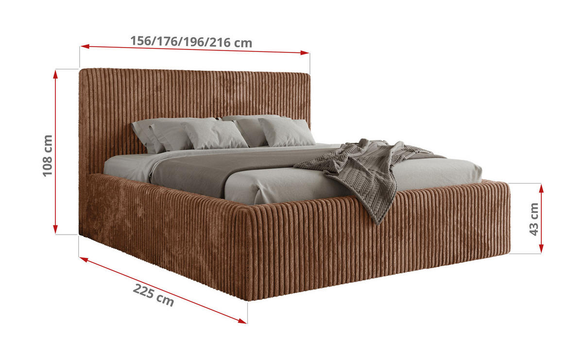 POLSTERBETT TILIANO CLASSIC 160/200 - Orange Cord - Schaum-Matratze - Orange, Textil (160/200cm) - MKS