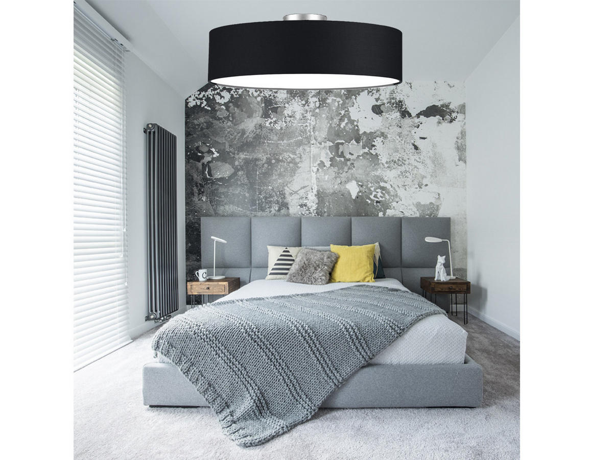 DECKENLAMPE Ø60cm, Lampenschirm Stoff Schwarz - Schwarz, Textil (60/60/17cm) - meineWunschleuchte