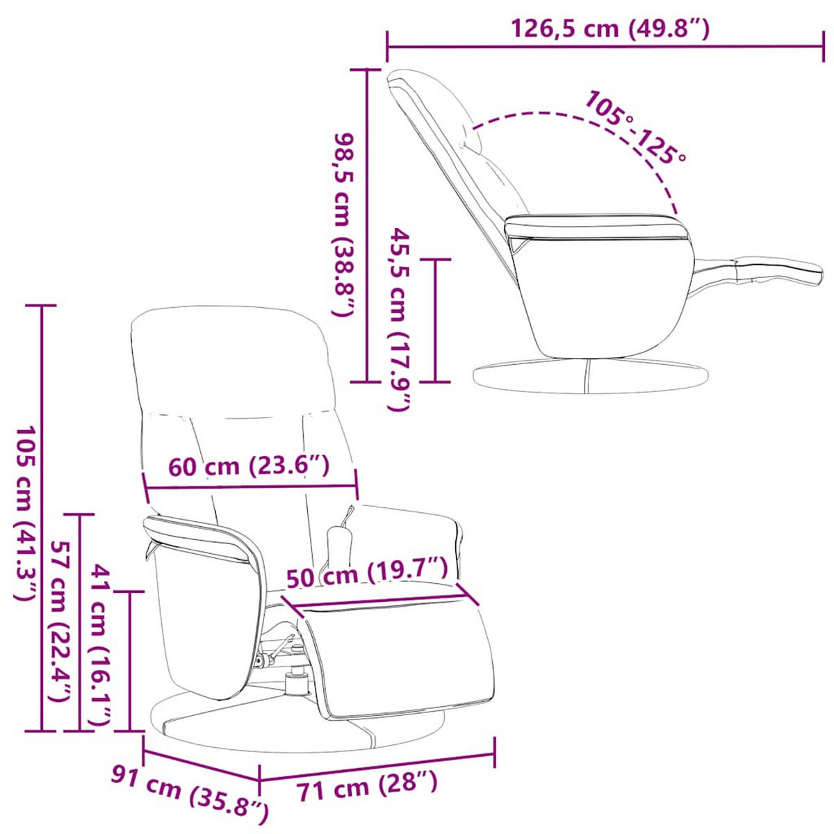 MASSAGESESSEL mit Verstellbare Rückenlehne und Fußstütze, 71/91/105,5 cm, Samt, Dunkelgrau - Grau, Textil (91/105.5/71cm) - vidaXL