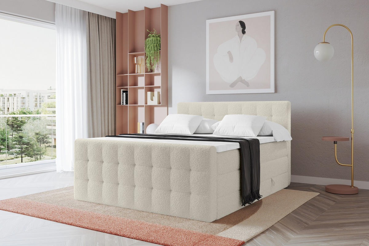 BOXSPRINGOVÁ POSTEL s matrací H3/H4 - IGAN-Z KING - 180x200 cm Béžová - písková barva, kompozitní dřevo (183/200cm) - ALTDECOR