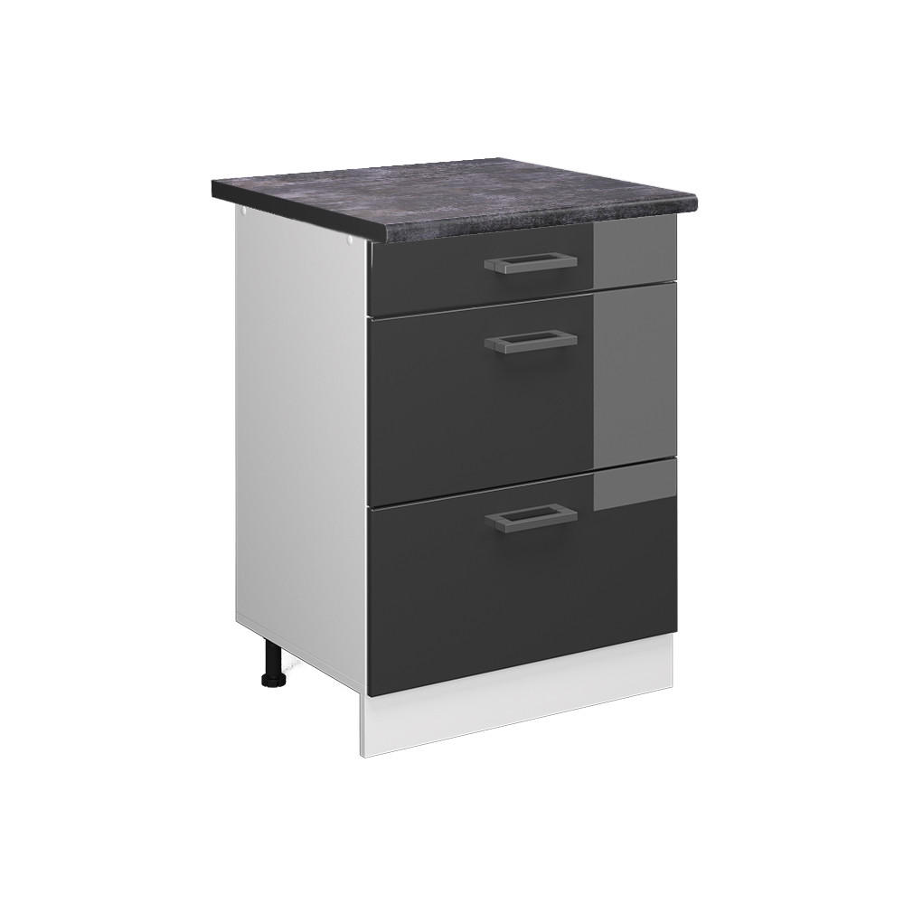 Vicco SPODNÍ SKŘÍŇKA KUCHYŇSKÉ LINKY R-Line Antracitový vysoký lesk 60 cm se zásuvkami, PD Antracit
