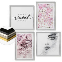 WANDBILDER 4er Set - 50x50 cm & 40x60 cm Silberner Rahmen - Pfingstrosenporträt einer Frau zu Hause - Silberfarben, Kunststoff (50/50cm) - ArtPrintCave