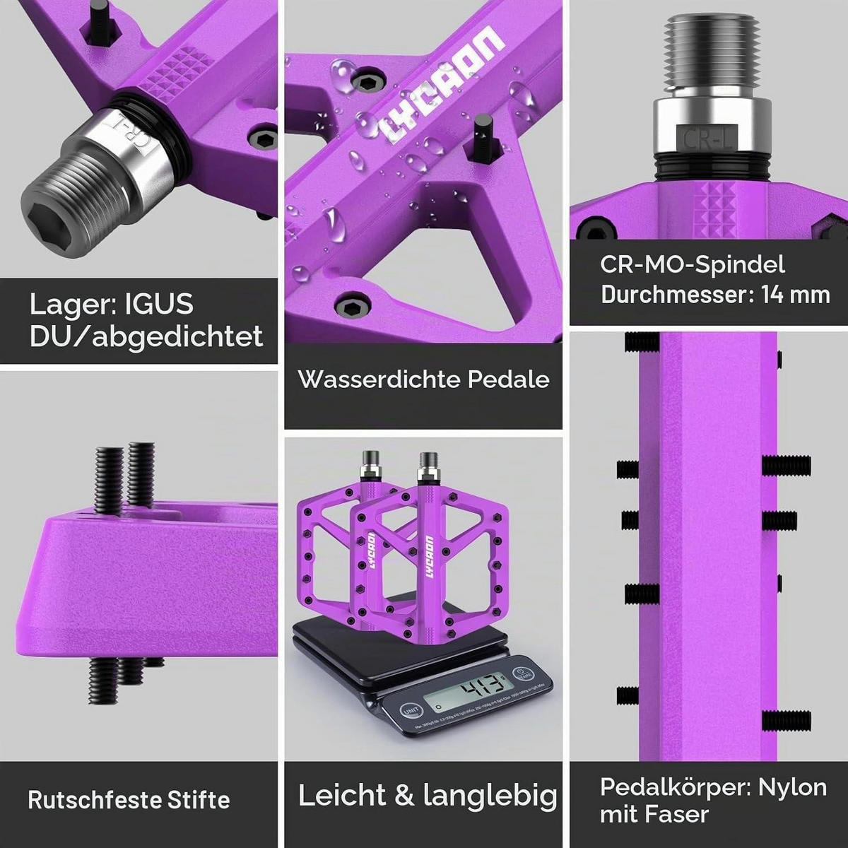 FAHRRADPEDALE Flachpedale Violett - Violett, Kunststoff (10.9/1.4/10.9cm)