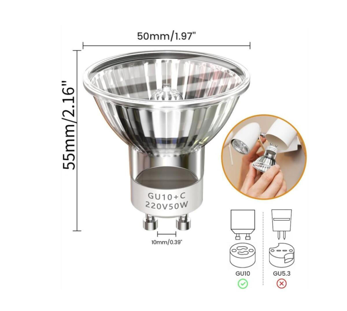 LED Leuchtmittel , 2er-Pack 50-W-GU10-Halogenlampen, 50 mm - Silberfarben, Metall (5/5.5cm) - BELZ