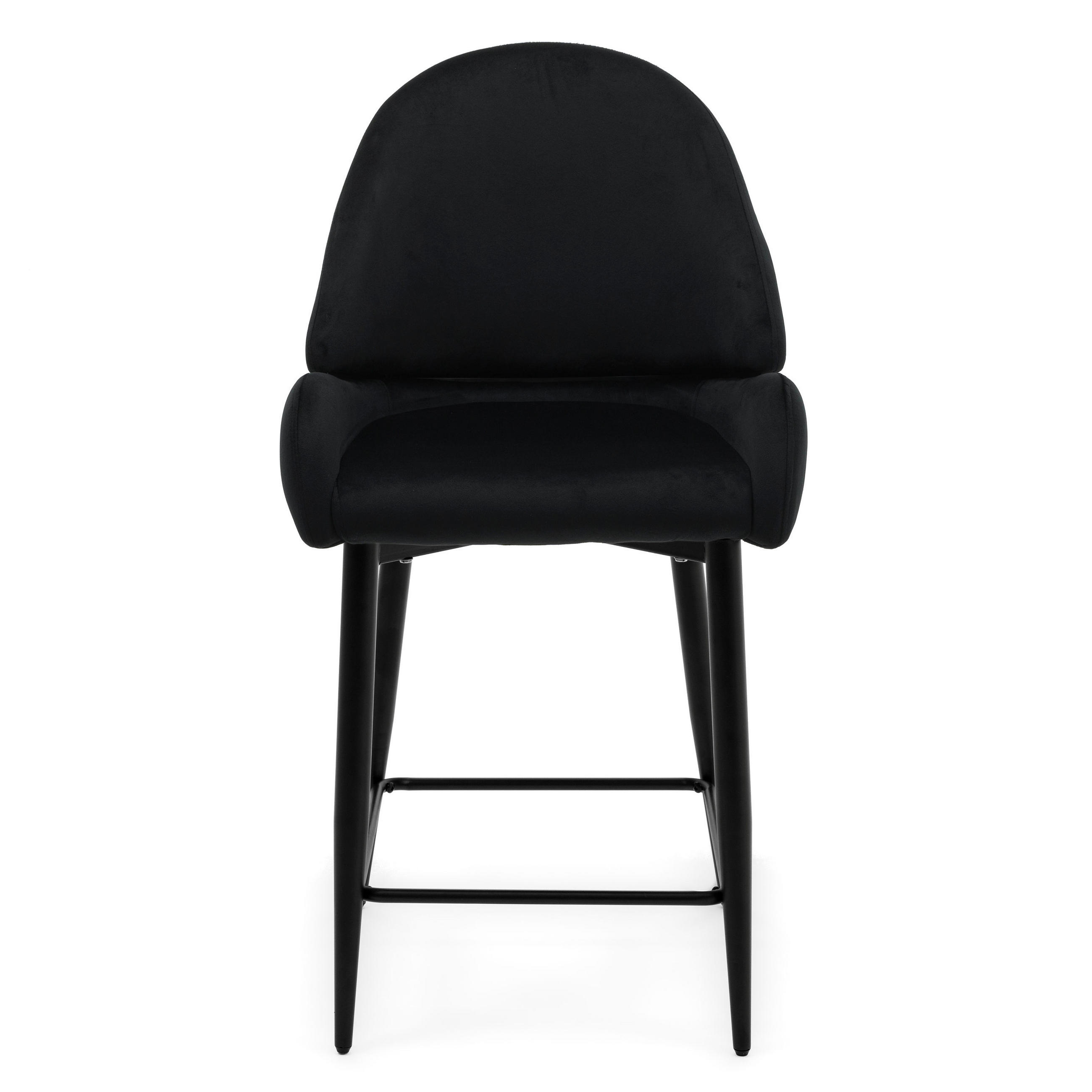 BARHOCKER BERGAMO gepolsterter mit Steppung - schwarz - Samt Velour - Schwarz, Textil/Metall (56/106/61cm) - NEW HOME