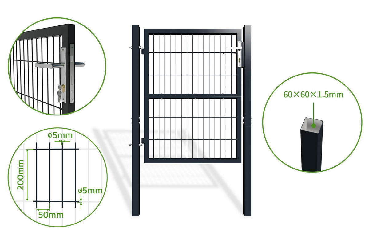 GITTERTOR Razo grau 1m H.120cm Metall - Grau, Metall (106/126cm) - Casanoov