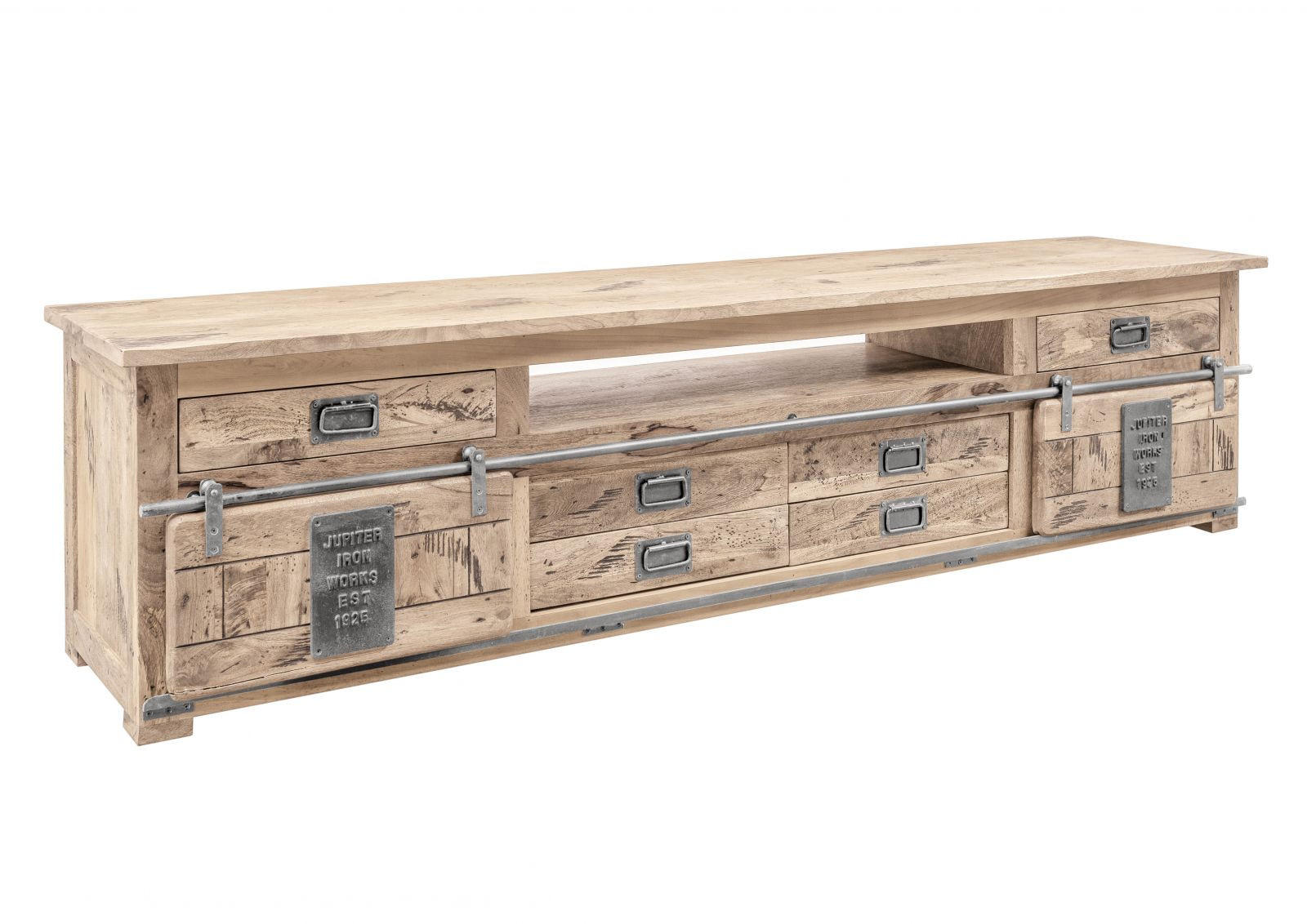 TV-BOARD Mango 240x50x60 whitewash lackiert RAILWAY #356 - Beige, Holz (240/60/50cm) - Massivmoebel24