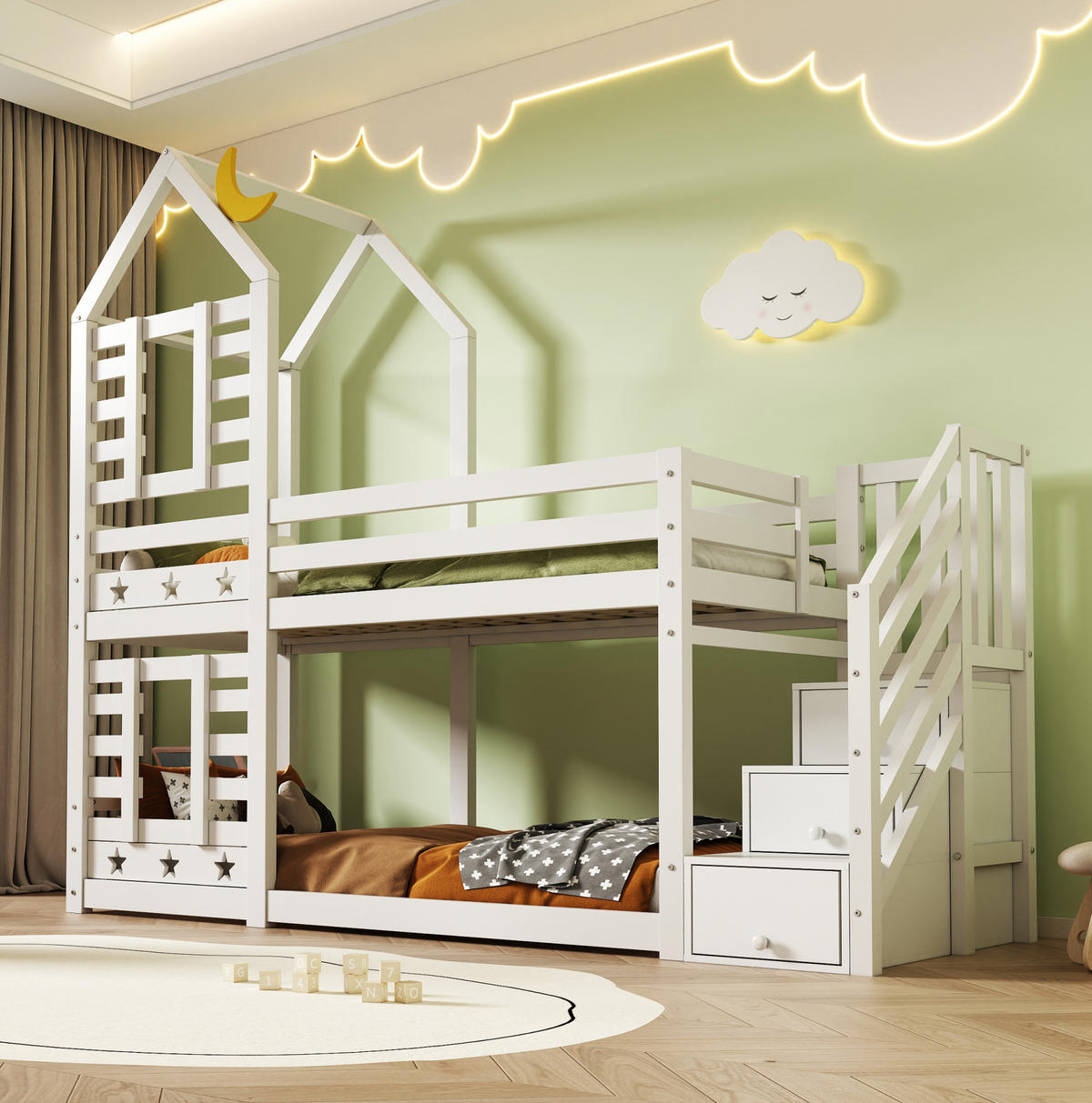 ETAGENBETT mit Stauraum 90x200 cm Kiefernholz Weiß - Weiß, Holzwerkstoff (90/200cm) - Beauniv