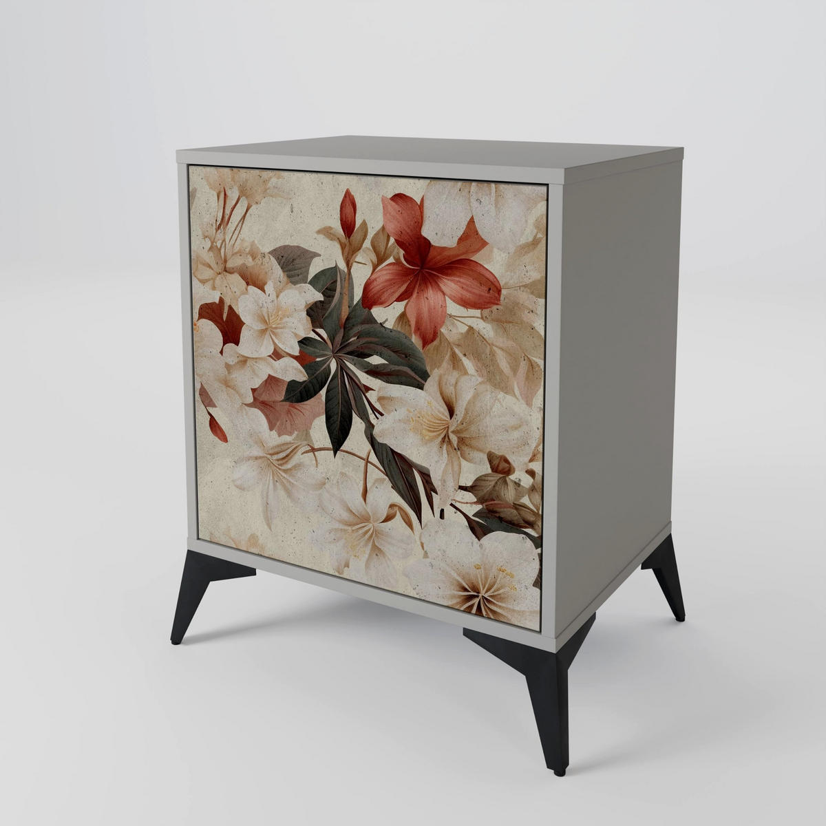 SIDEBOARD PETAL HARMONY, Grau, 57,5x42x77,5 cm, Schräge Buchenholzfüße - Buchefarben/Multicolor, Holzwerkstoff/Buchenholz (57.5/77.5/42cm) - SpaceRebels