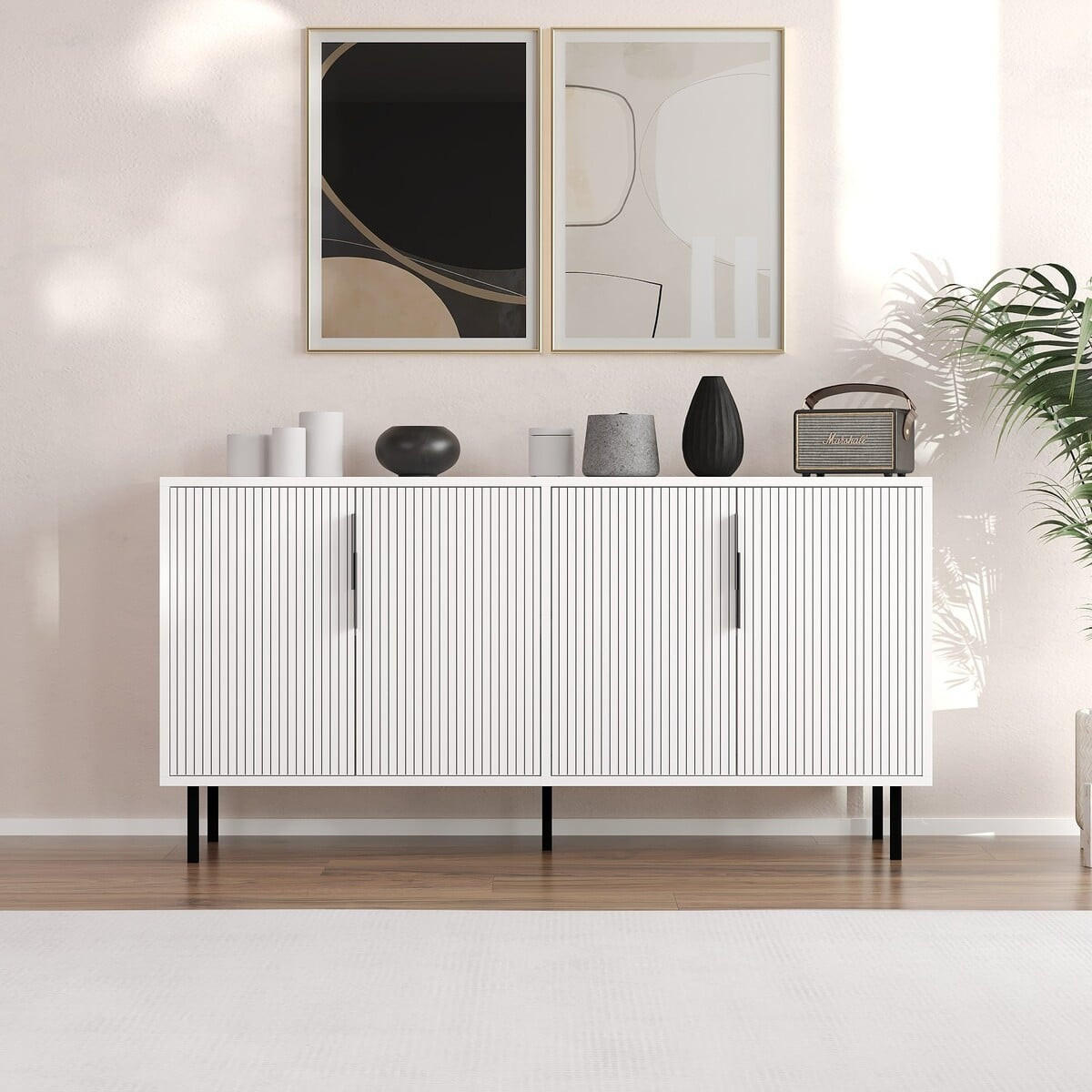 SIDEBOARD mit 4 Türen 36/150/75 cm - Weiß, Holzwerkstoff (36/75/42cm) - Calicosy