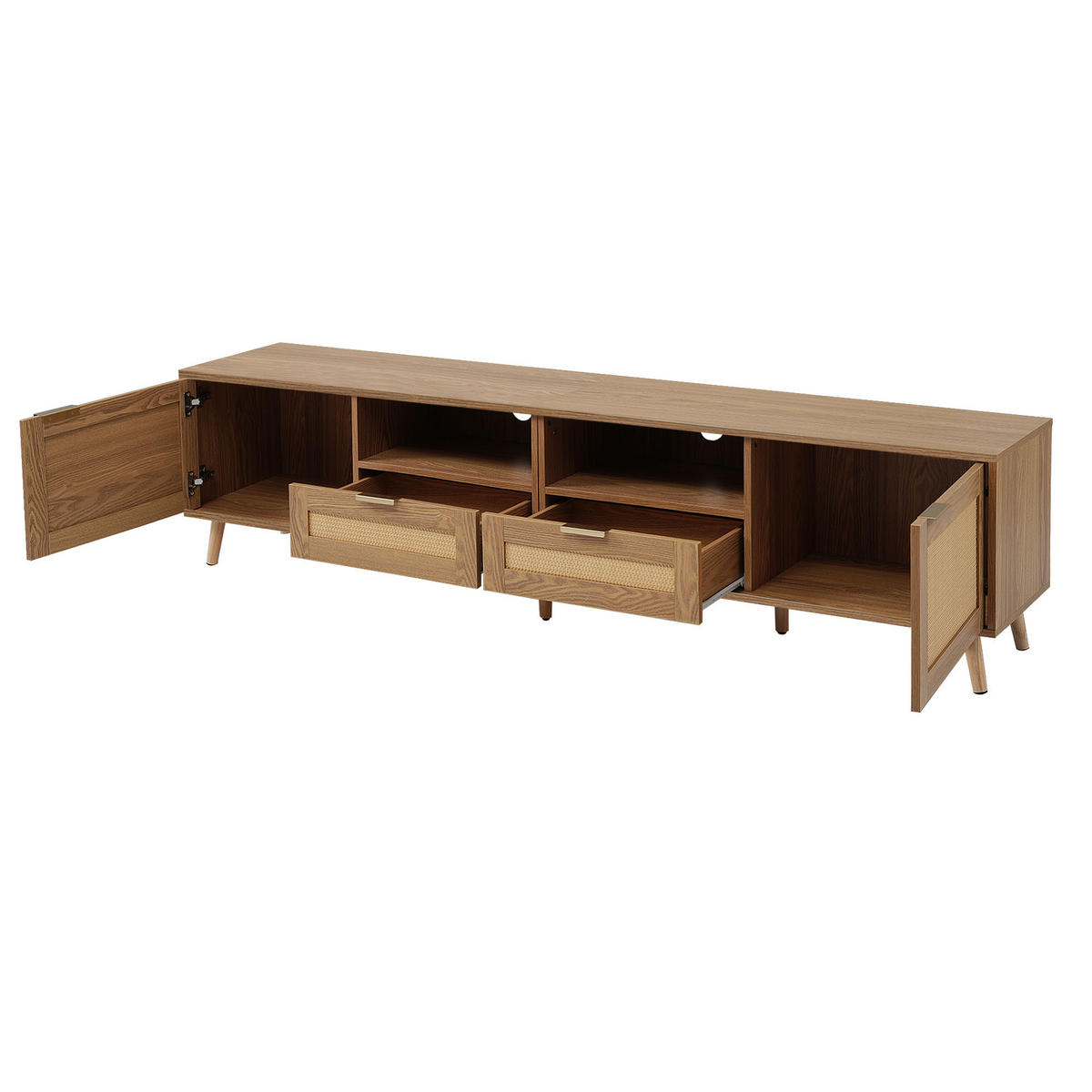TV-ELEMENT 200/37/49 cm Rattan-Optik mit Massivholzfüßen - Eichefarben, Holzwerkstoff (37/49/200cm) - Korfee