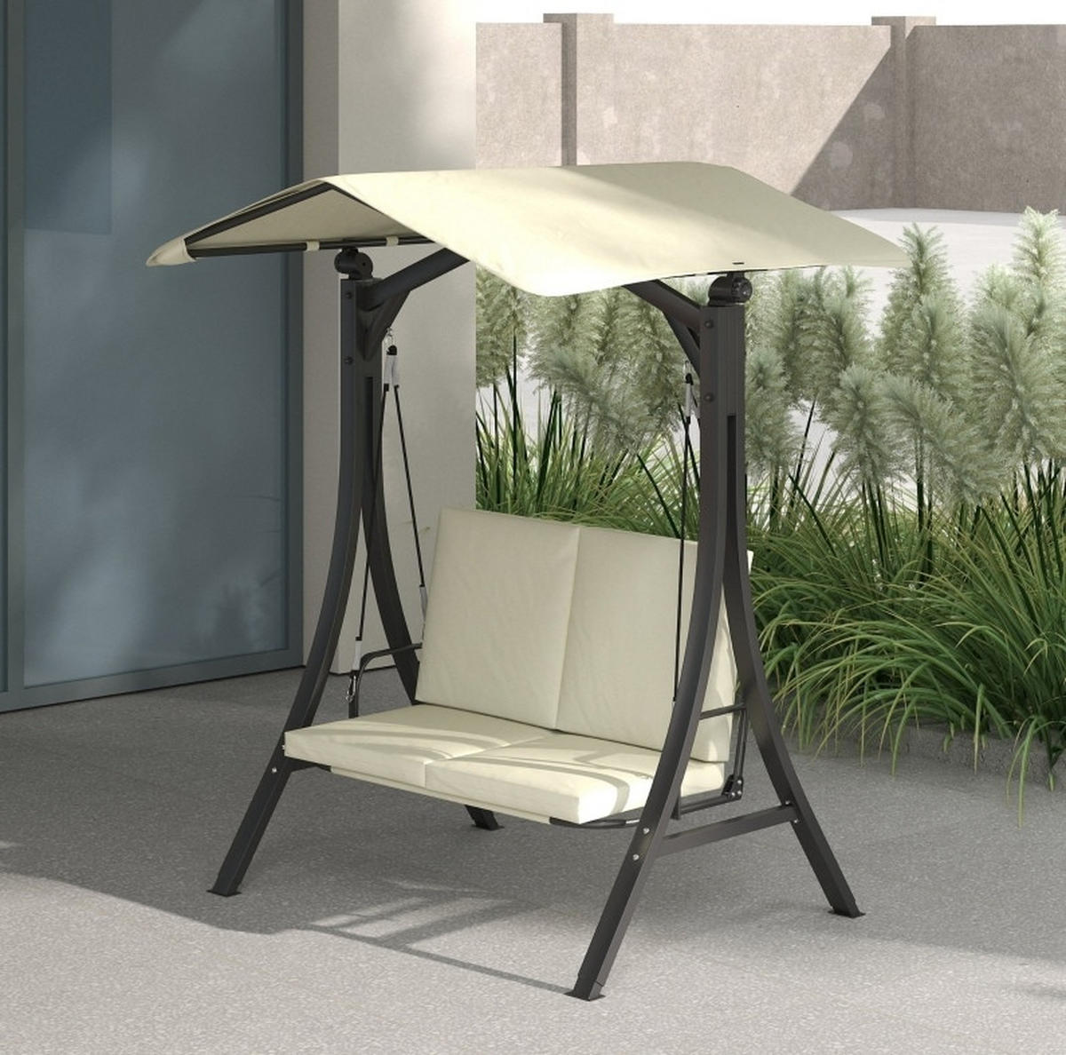 HOLLYWOODSCHAUKEL aus Polyester 150x120x182 cm in Beige mit verstellbarem Sonnendach - Beige, Textil (120/182/150cm) - Modfu