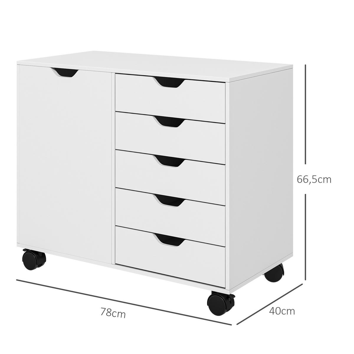 AKTENREGAL DE-14435 5 Schubladen + 1 Tür, verstellbar Weiß - Weiß, Holzwerkstoff (40/66.5/78cm) - ComfortXL