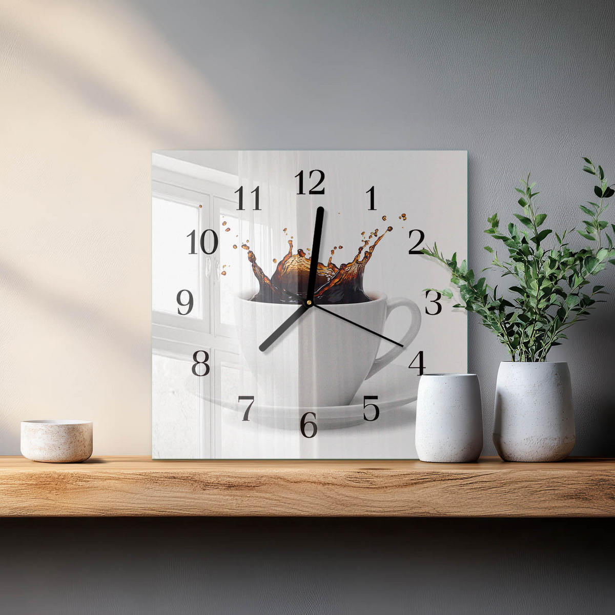 WANDUHR 30x30 cm - Kaffee - Weiß, Glas (30/30/0.4cm) - TULUP