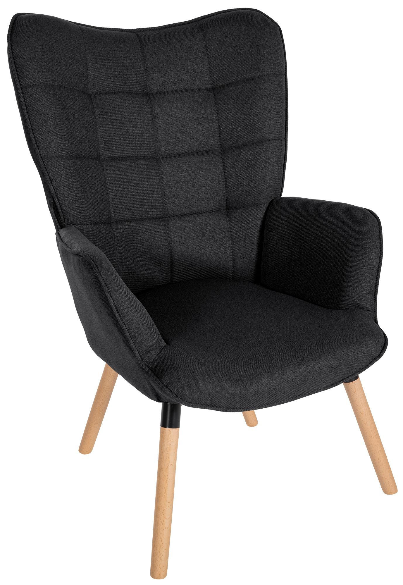 SESSEL Stoff schwarz - Eukalyptusholzfarben/Schwarz, Holz/Textil (68/101/73cm) - CLP