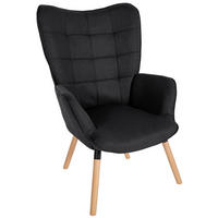 SESSEL Stoff schwarz - Eukalyptusholzfarben/Schwarz, Holz/Textil (68/101/73cm) - CLP