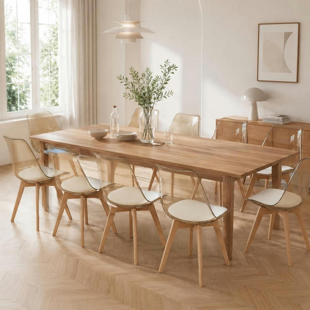 ESSZIMMERSTÜHLE 8er Set transparent braun mit weißem PU-Sitz - Beige, Kunststoff (47.5/82/41cm)