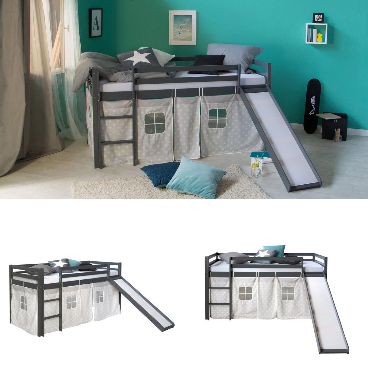 HOCHBETT 90/200 cm in grau mit Rutsche - Grau, Holz - Homestyle4u