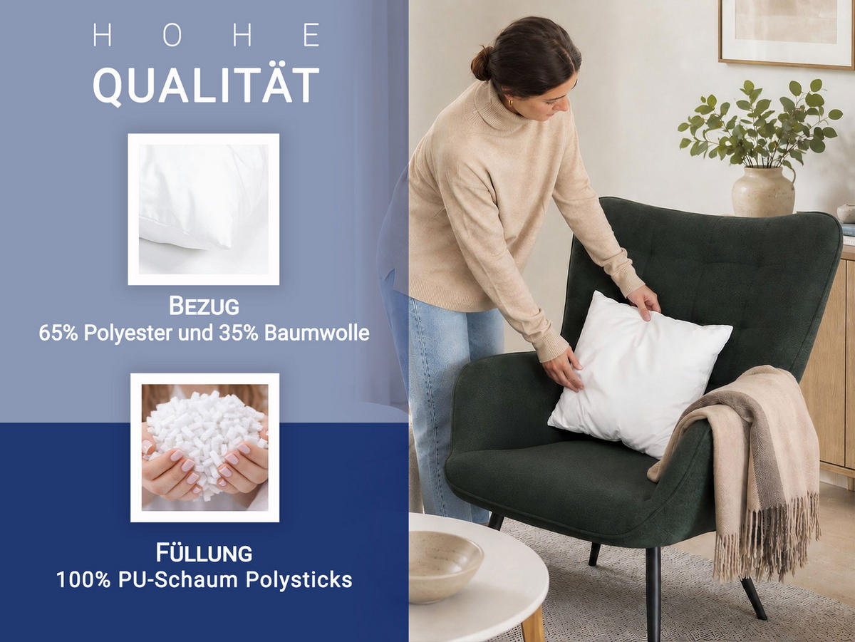 KISSEN, 2er-Set, 40x40 cm, 65% Polyester, 35% Baumwolle, Weiß - Weiß, Textil (40/40cm) - Zollner