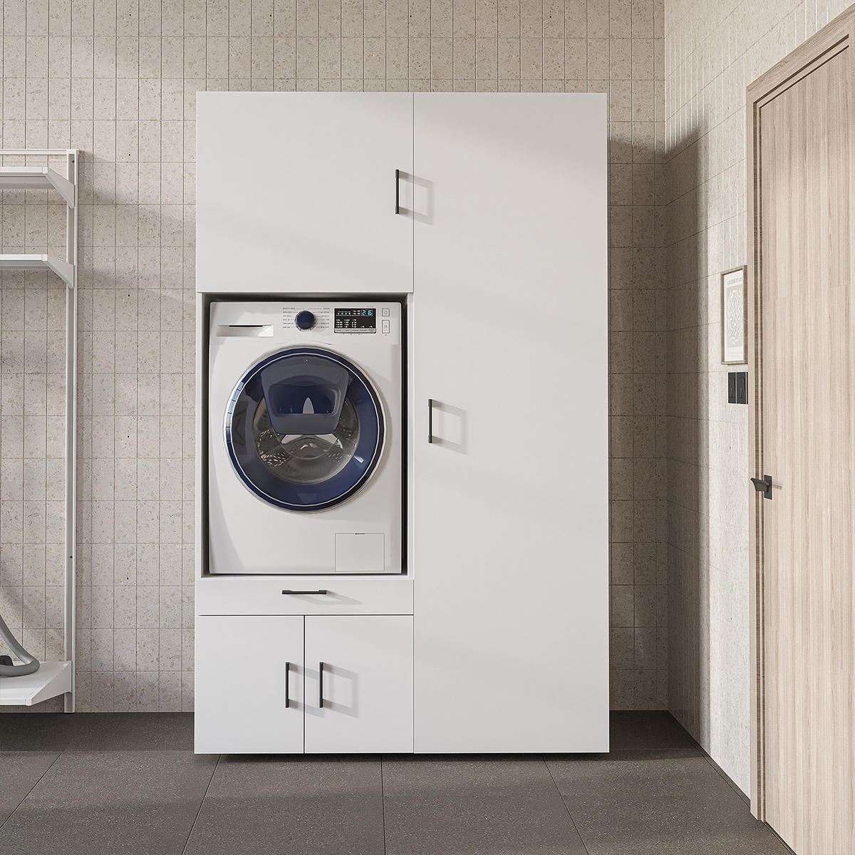 WASCHMASCHINENSCHRANK Serie 3 127cm Breit, 205cm Hoch - Weiß, Holzwerkstoff (127/205/67cm)