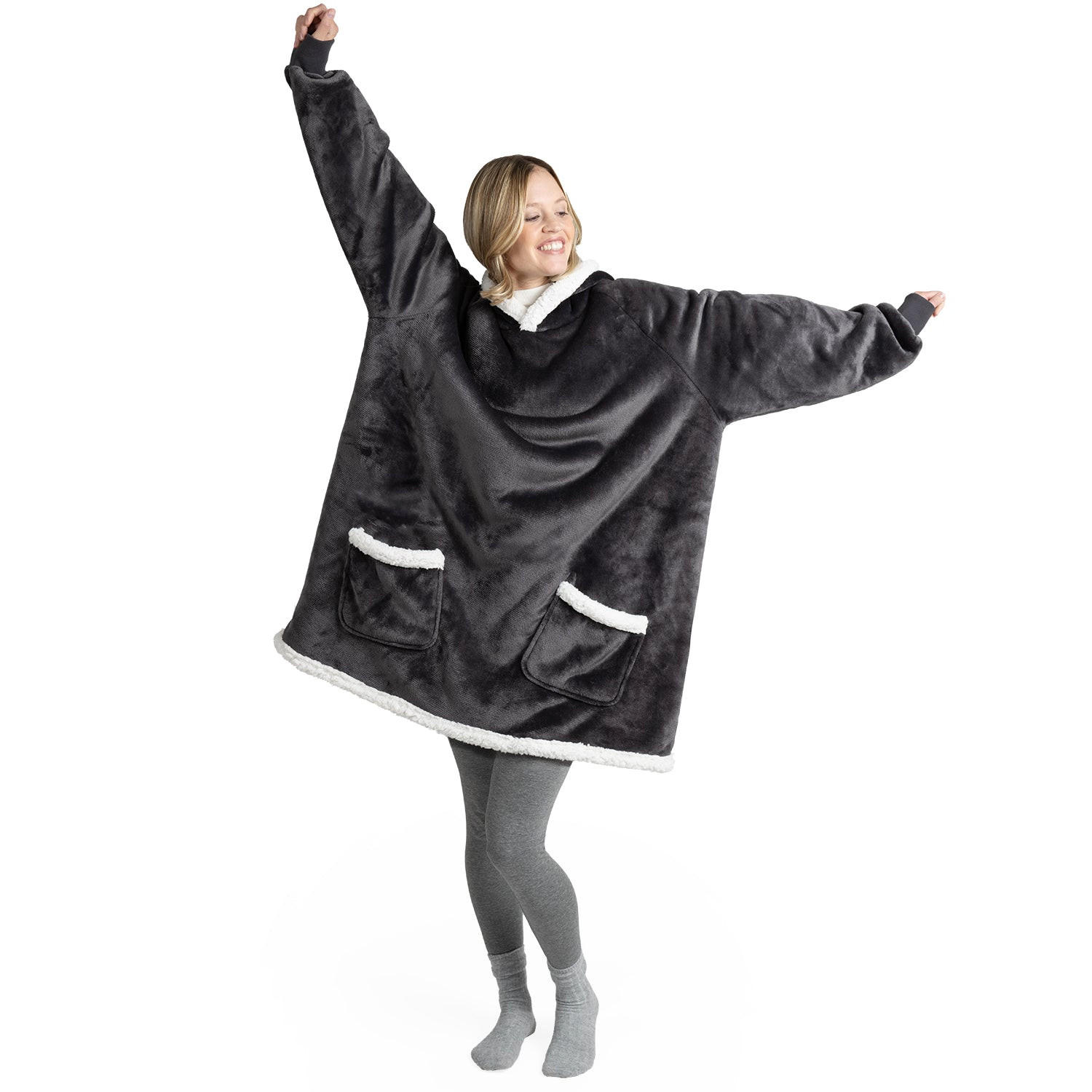 DECKENPULLOVER Loevbacken groß, Anthrazit, Sherpa - Anthrazit/Weiß, Textil (90/92cm) - Blumtal