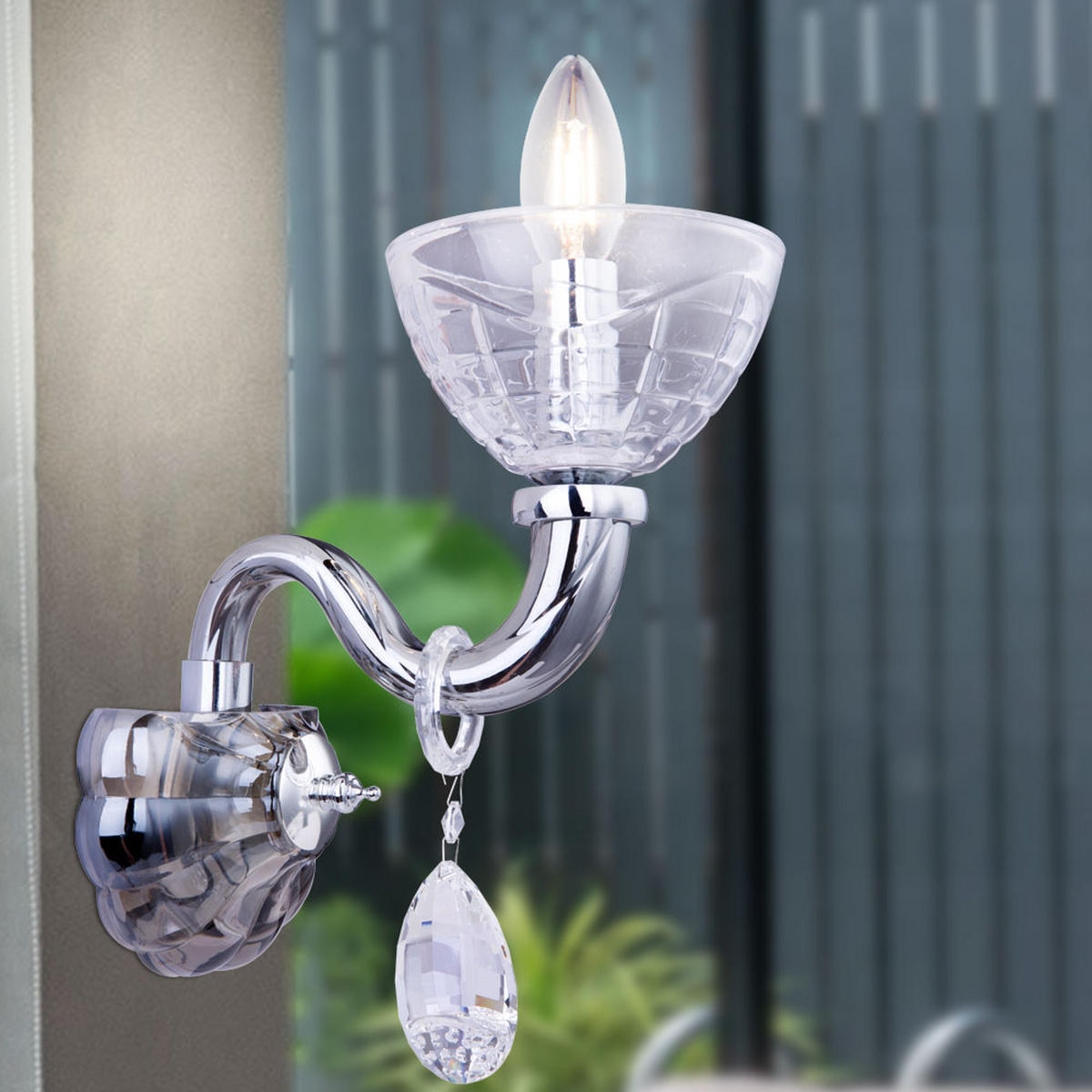 WANDLEUCHTE Helen Glas Silber Chrom 2er Set - Silberfarben, Glas (13/37/21.5cm) - Globo Lighting