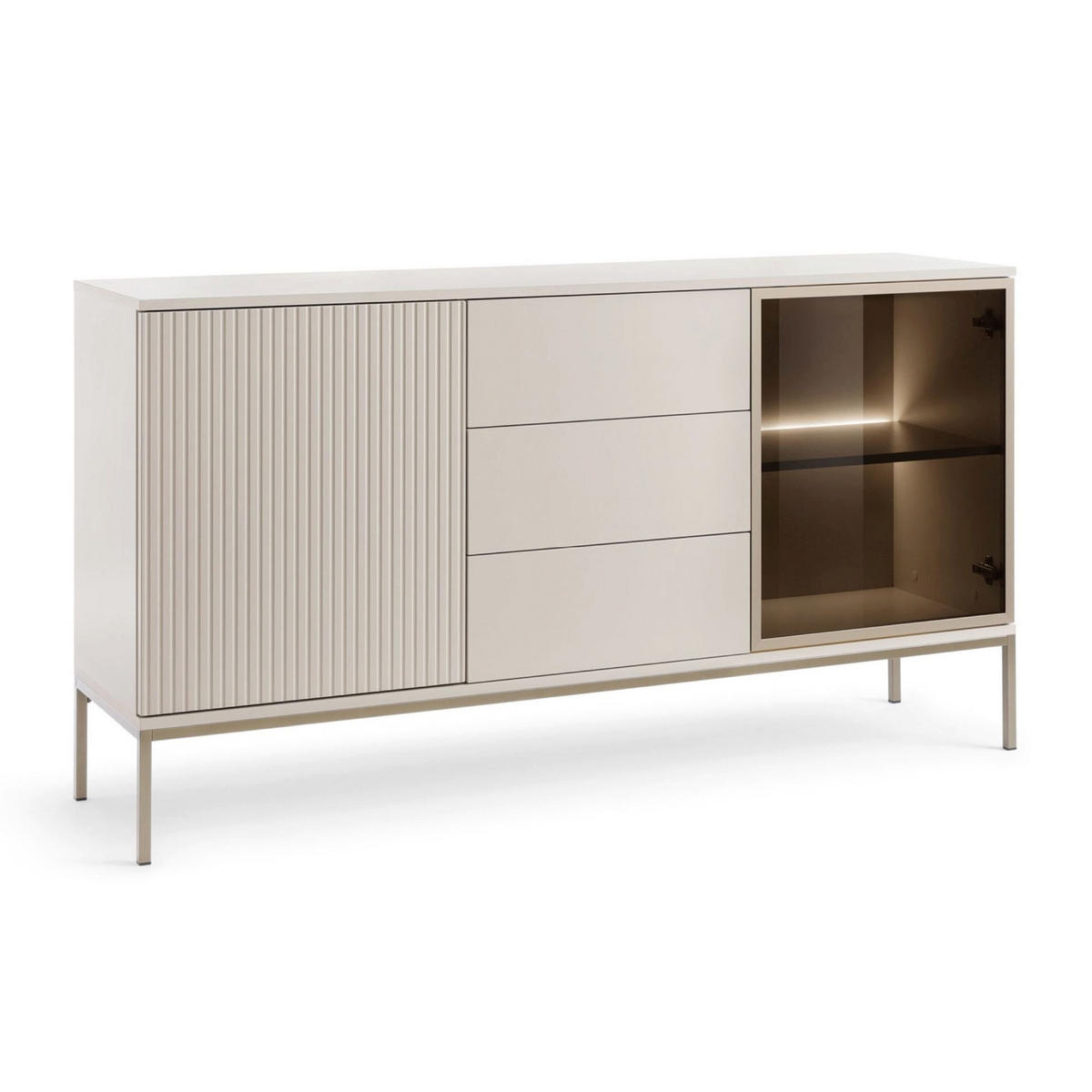 SIDEBOARD Tosena Greige mit LED 154 cm - Kaschmir/Goldfarben, Holzwerkstoff/Metall (154/83/39cm) - Selsey