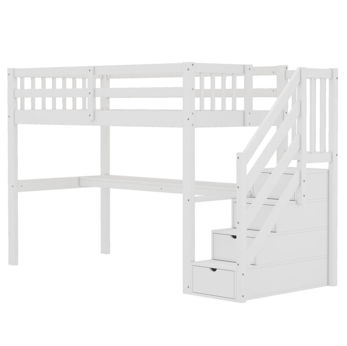 KINDERHOCHBETT 90/200 cm mit Schreibtisch, Stauraumschubladen und Regal, Weiß - Weiß, Holzwerkstoff (90/200cm) - Redom