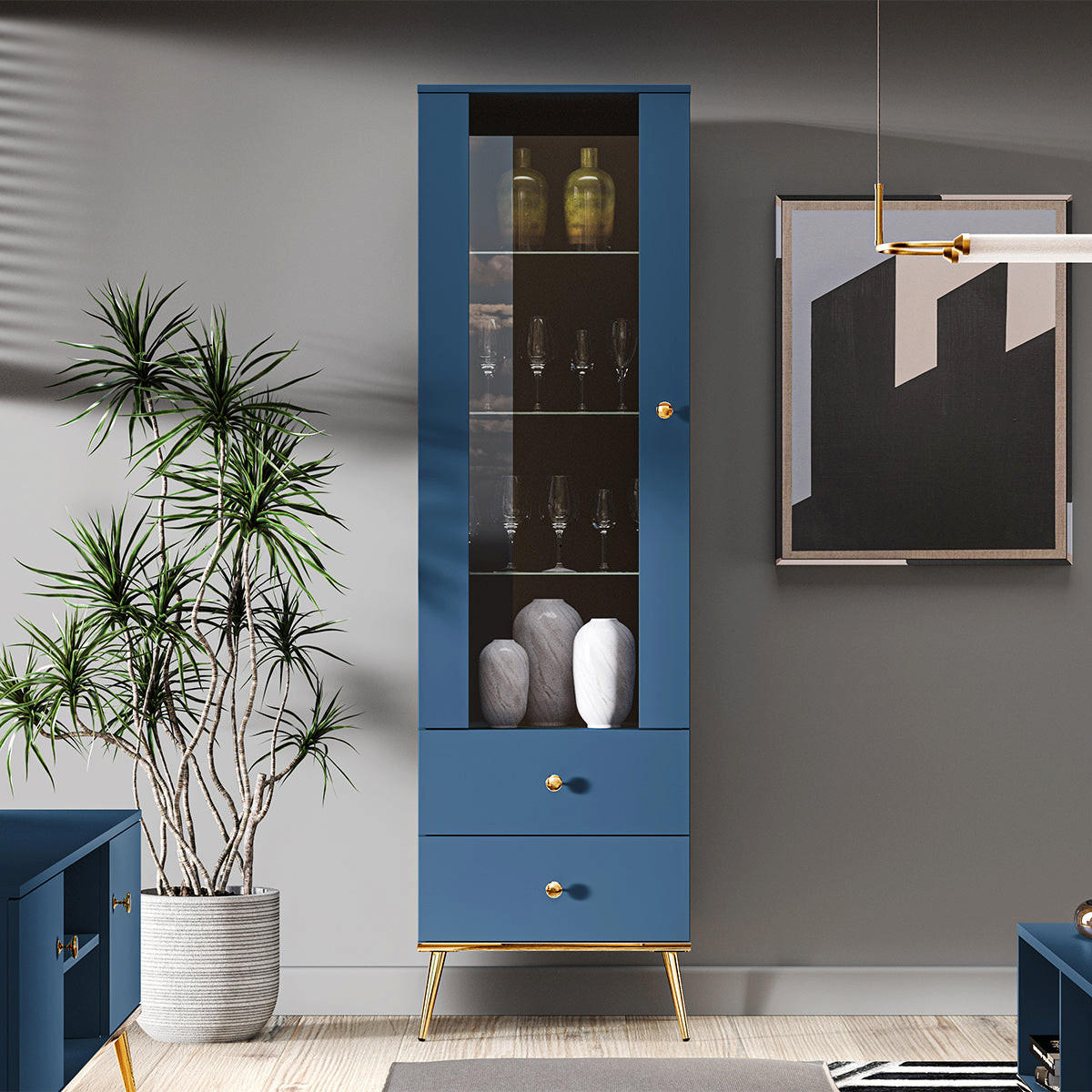VITRINE Thalia Blau - Blau, Holzwerkstoff (55/190/40cm) - Petits-meubles