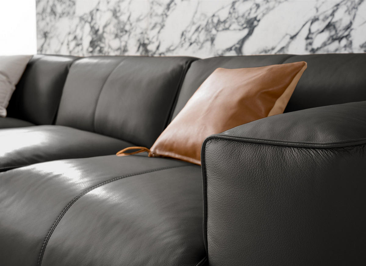 3-SITZER ECKSOFA mit Longchair - Schwarz/Grau, Leder/Kunststoff (284/173cm) - home24