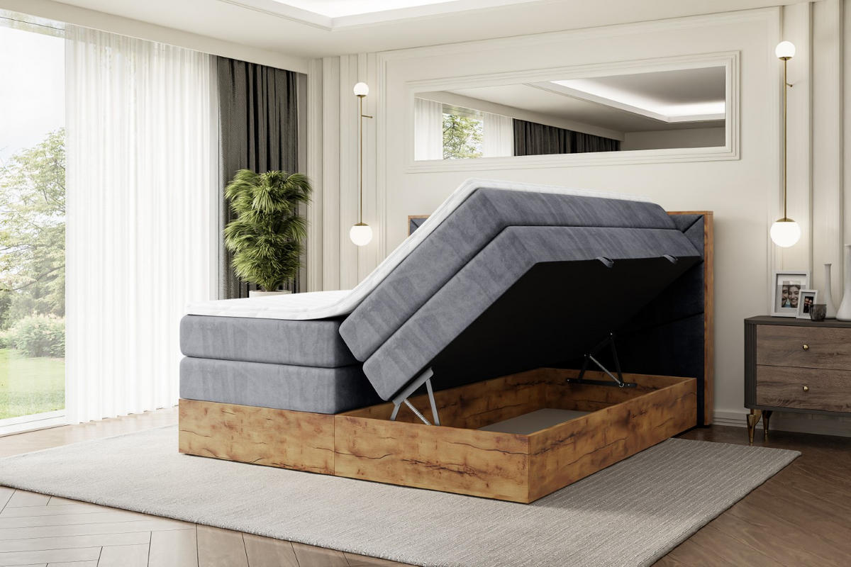 BOXSPRINGBETT mit Matratze H3|H4 und Lattenrost - LOLLI6 KING-160x200 - Dunkelgrau Casablanca - Dunkelgrau, Holzwerkstoff (160/200cm) - ALTDECOR