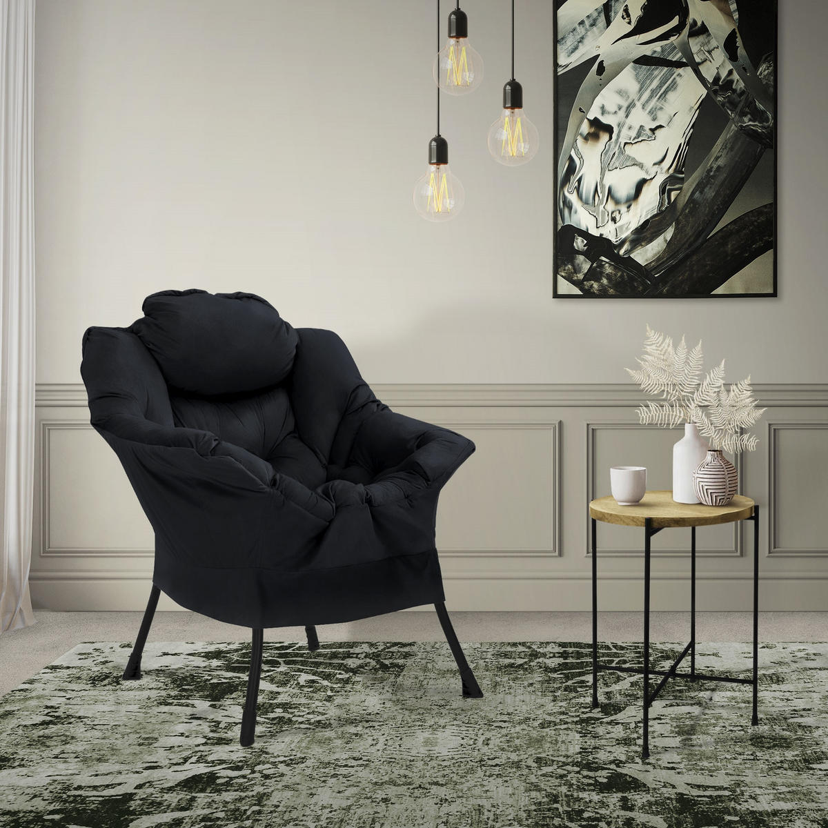 RELAXSESSEL Samt Schwarz - Schwarz, Metall (97/95/82cm) - ML-DESIGN