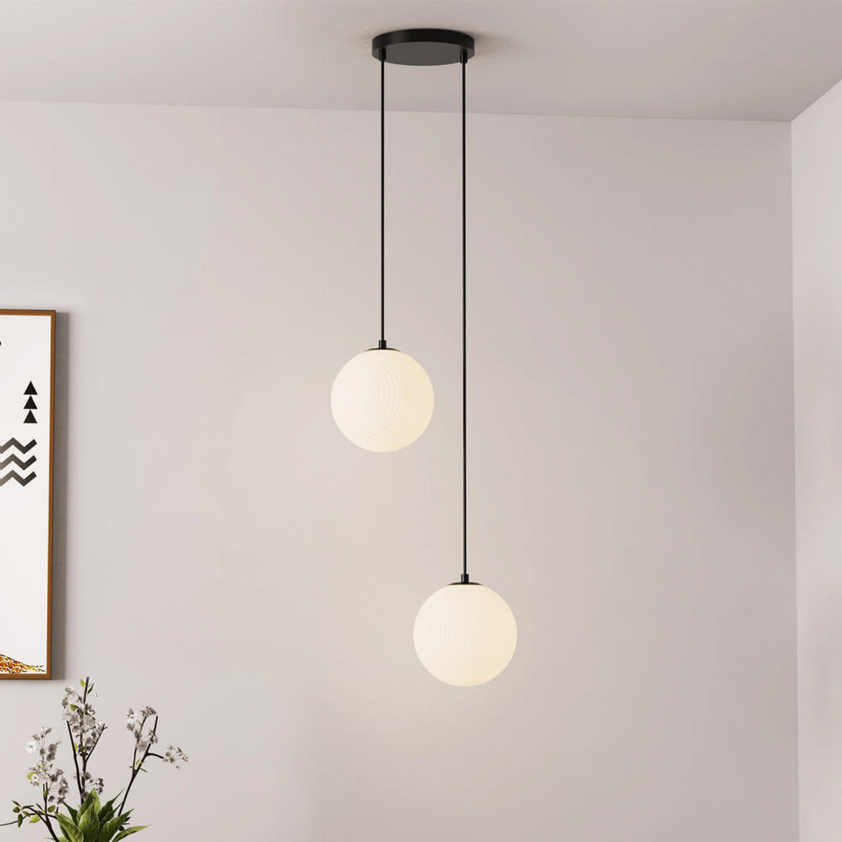 HÄNGELEUCHTE SUNA - Weiß, 2-flammig - Weiß, Glas (20/36/200cm) - Home Deluxe