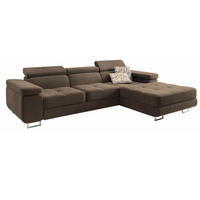 ECKSOFA ELMA R-S Beige Velours-Stoff mit Schlaffunktion - Beige, Holz (280/205cm) - MASSENO