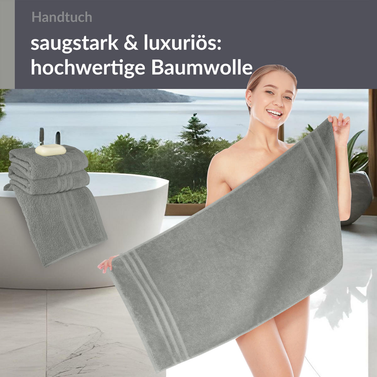 HANDTUCH 50x100 cm London Stein Grau 4er Set - Grau, Textil (50/100cm) - Lashuma