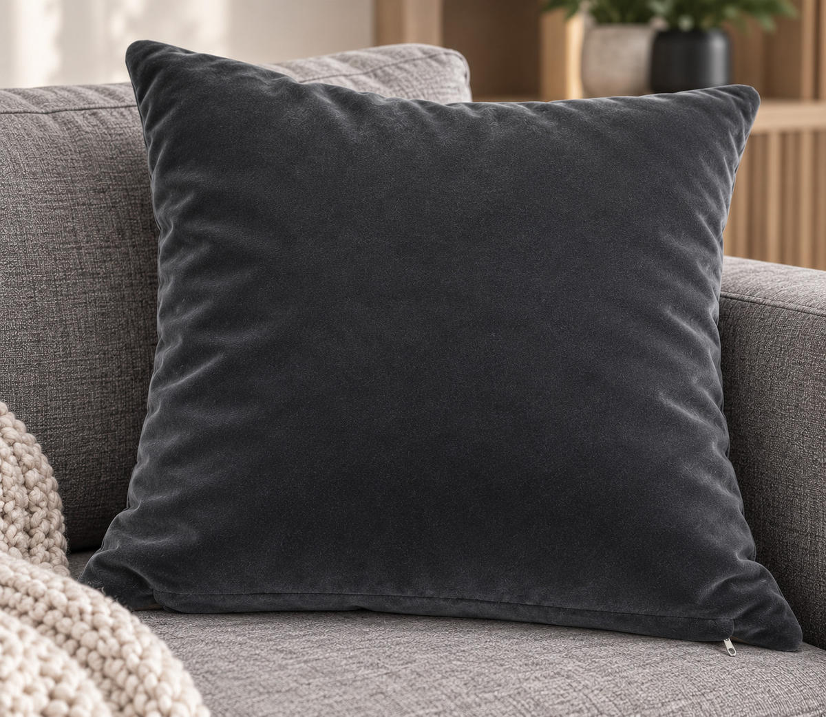 KISSENBEZUG 2er Set Grau 40x40 Samt weich - Grau, Textil (40/40cm) - TiborTex