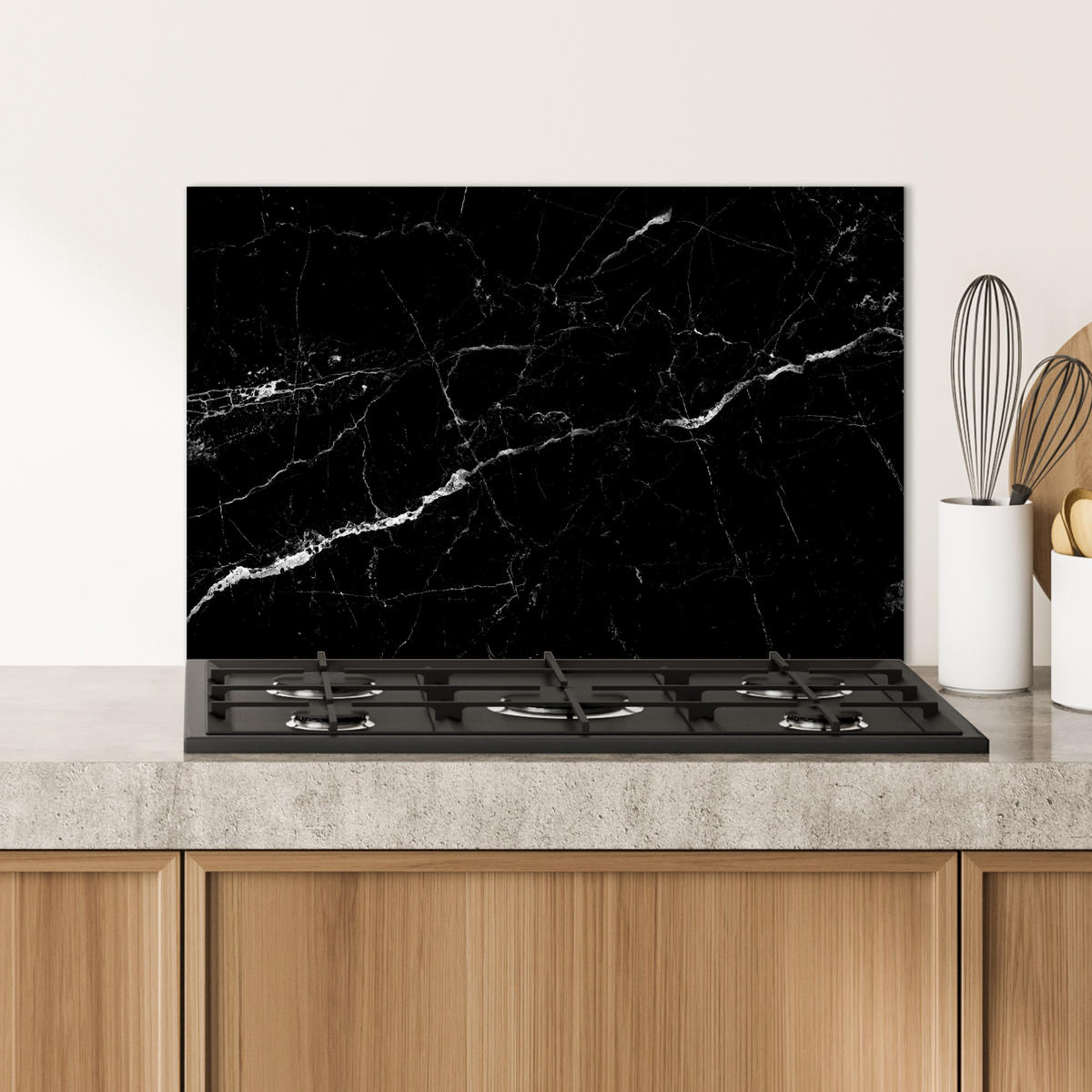 SPRITZSCHUTZ KÜCHE Marmoroptik - Schwarz - Luxus 70x50 cm - Grau, Metall (70/0.3/50cm) - MuchoWow